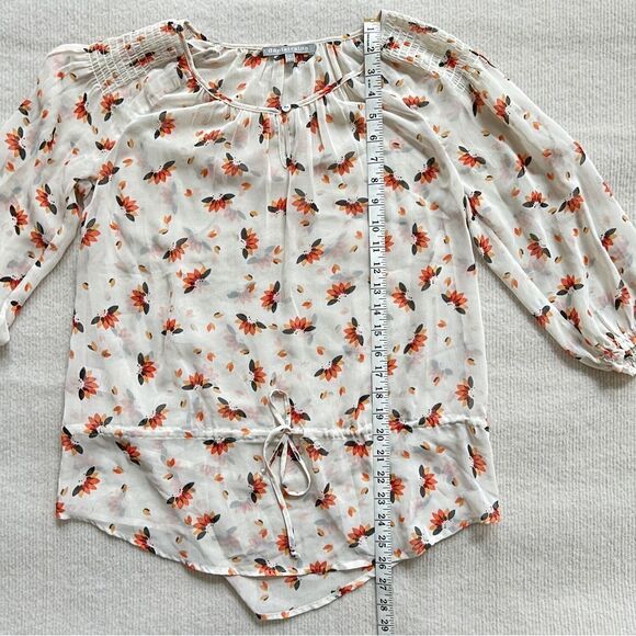 Daniel Rainn Women Cream Sheer Blouse Orange Floral Print Blouse Vacation Size S - Picture 6 of 6